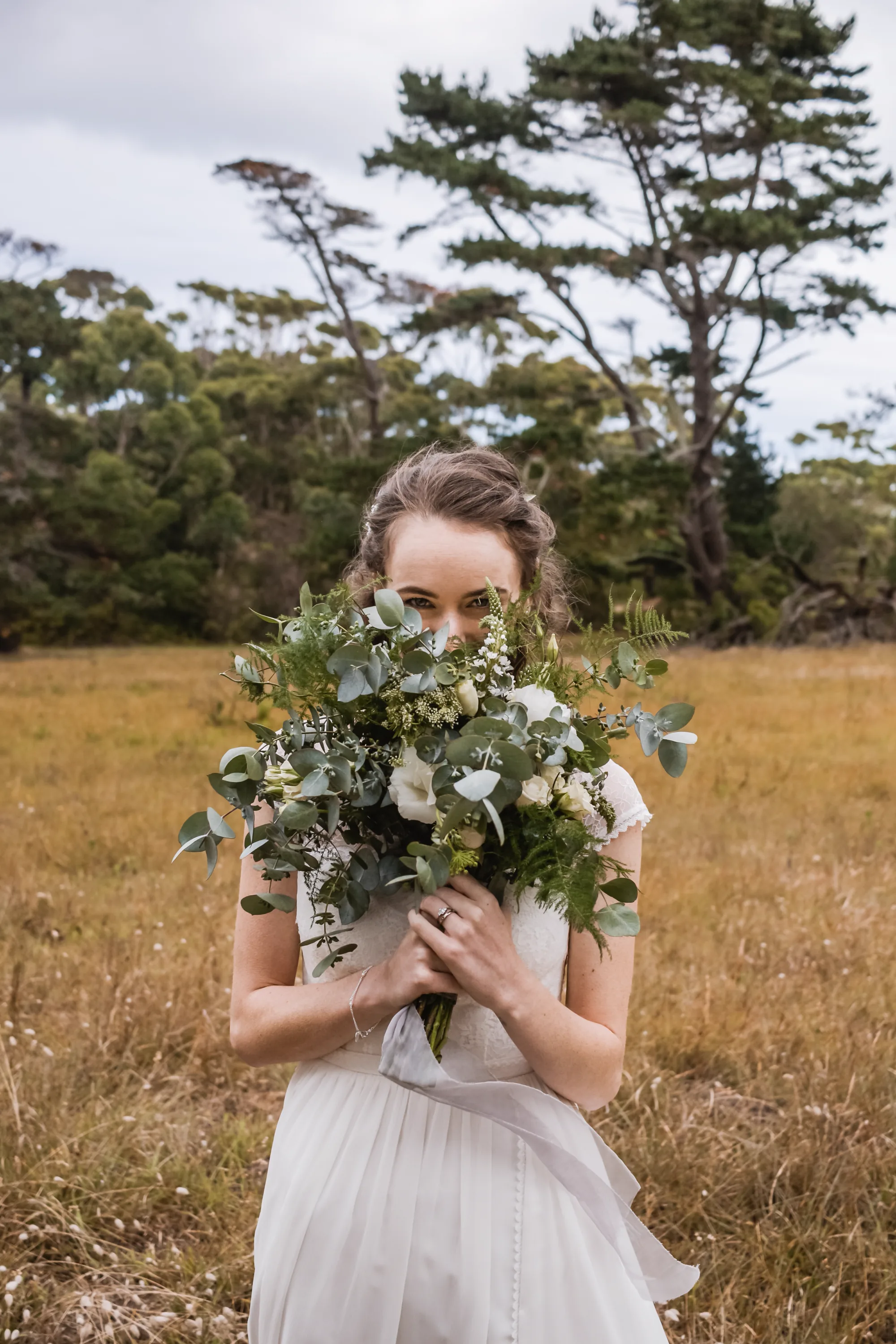 Woman holding a flower bouquet