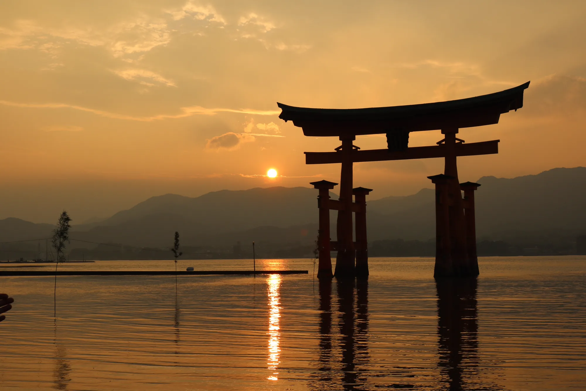 Waterside shrine in a peaceful landscape